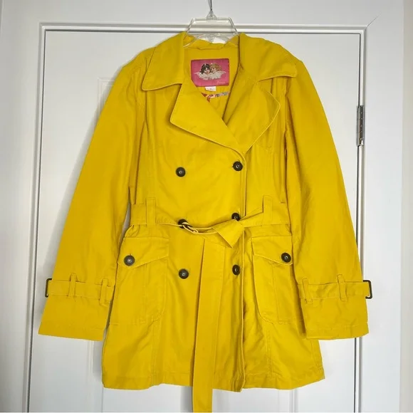 Vintage Y2K yellow fiorucci double breasted cotton canvas peacoat trench coat - Picture 4 of 17